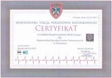 Certyfikat Bezpieczeństwa Medycznego dla RDLP w Poznaniu.